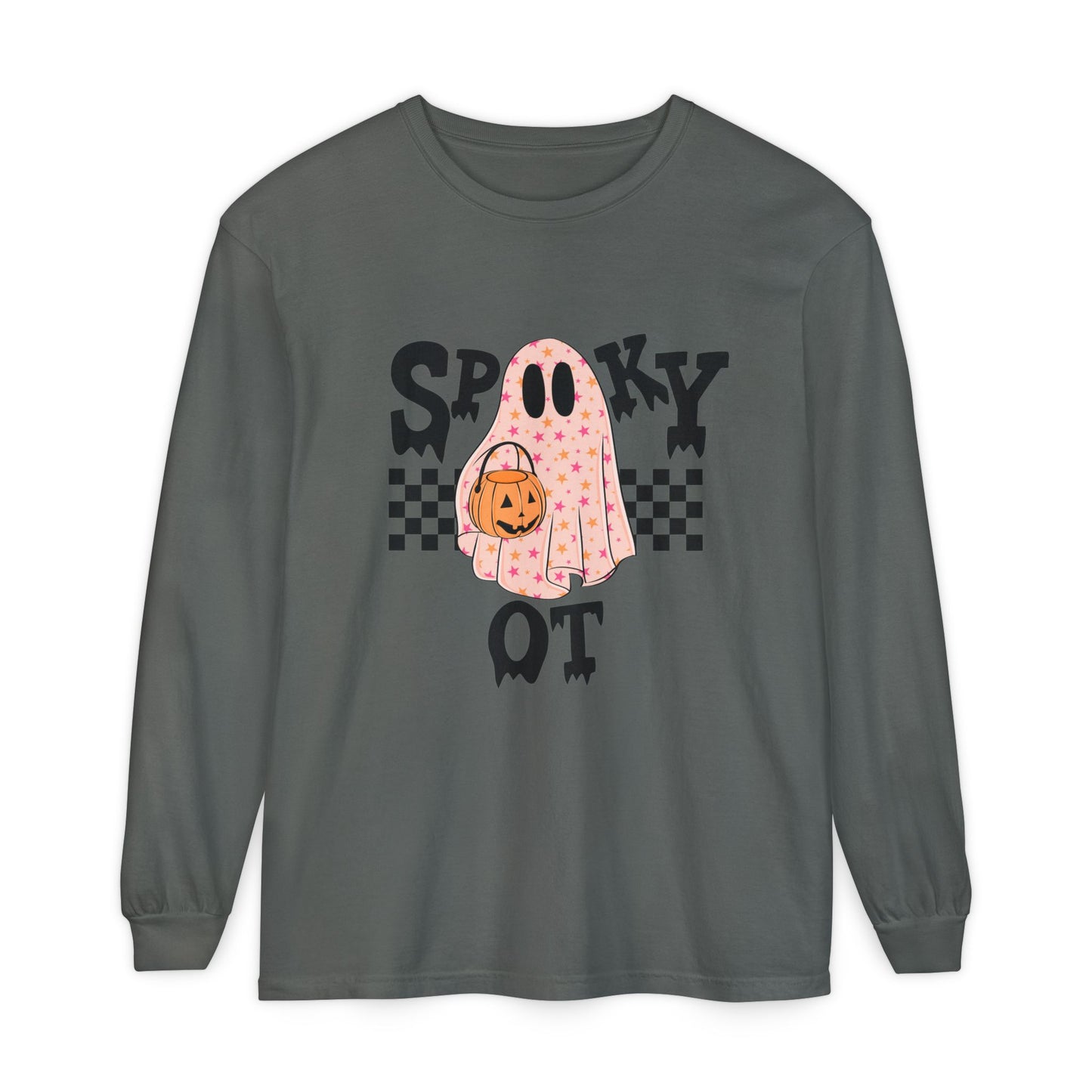 Spooky OT Checkerboard Long Sleeve Comfort Colors T-Shirt