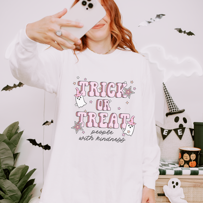 Trick or Treat People With Kindness Long Sleeve Comfort Colors T-Shirt