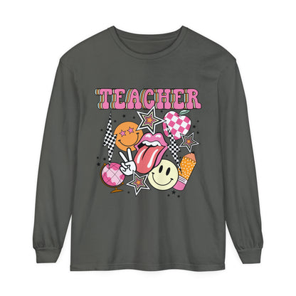 Retro Teacher Long Sleeve Comfort Colors T-shirt