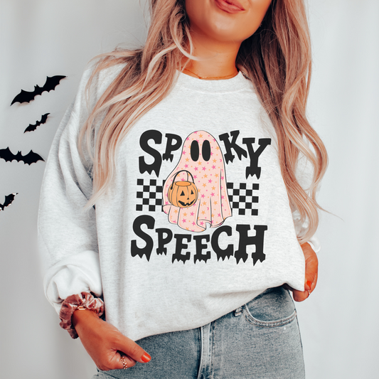 Spooky Speech Checkerboard Crewneck Sweatshirt