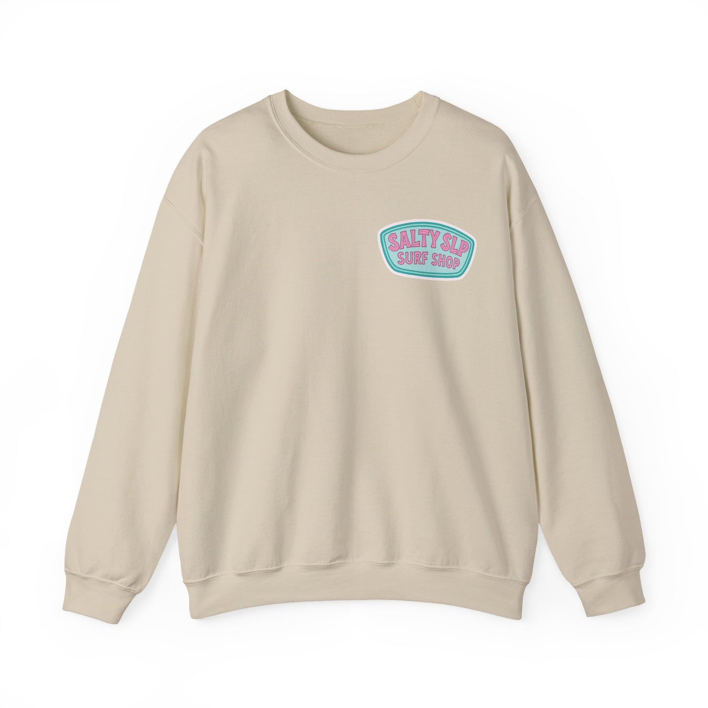Salty SLP Surf Shop Crewneck Sweatshirt | Front and Back Print