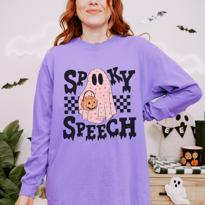 Spooky Speech Checkerboard Long Sleeve Comfort Colors T-Shirt