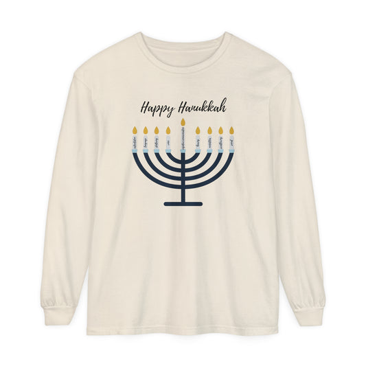 Hanukkah Big Nine Speech Scope Long Sleeve Comfort Colors T-Shirt