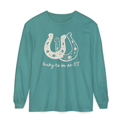 Lucky OT Horseshoe Long Sleeve Comfort Colors T-Shirt