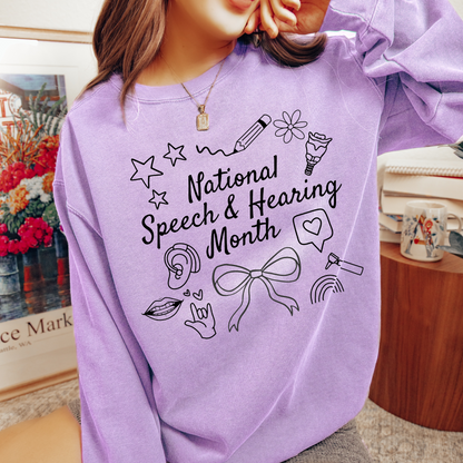 National Speech & Hearing Month Doodles Comfort Colors Sweatshirt
