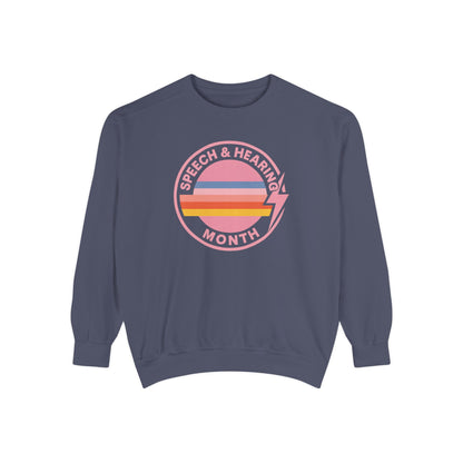 Speech & Hearing Month Retro Stripes Comfort Colors Sweatshirt