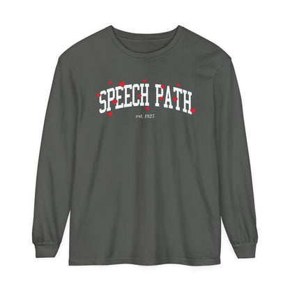 Speech Path Varsity Hearts Long Sleeve Comfort Colors T-Shirt