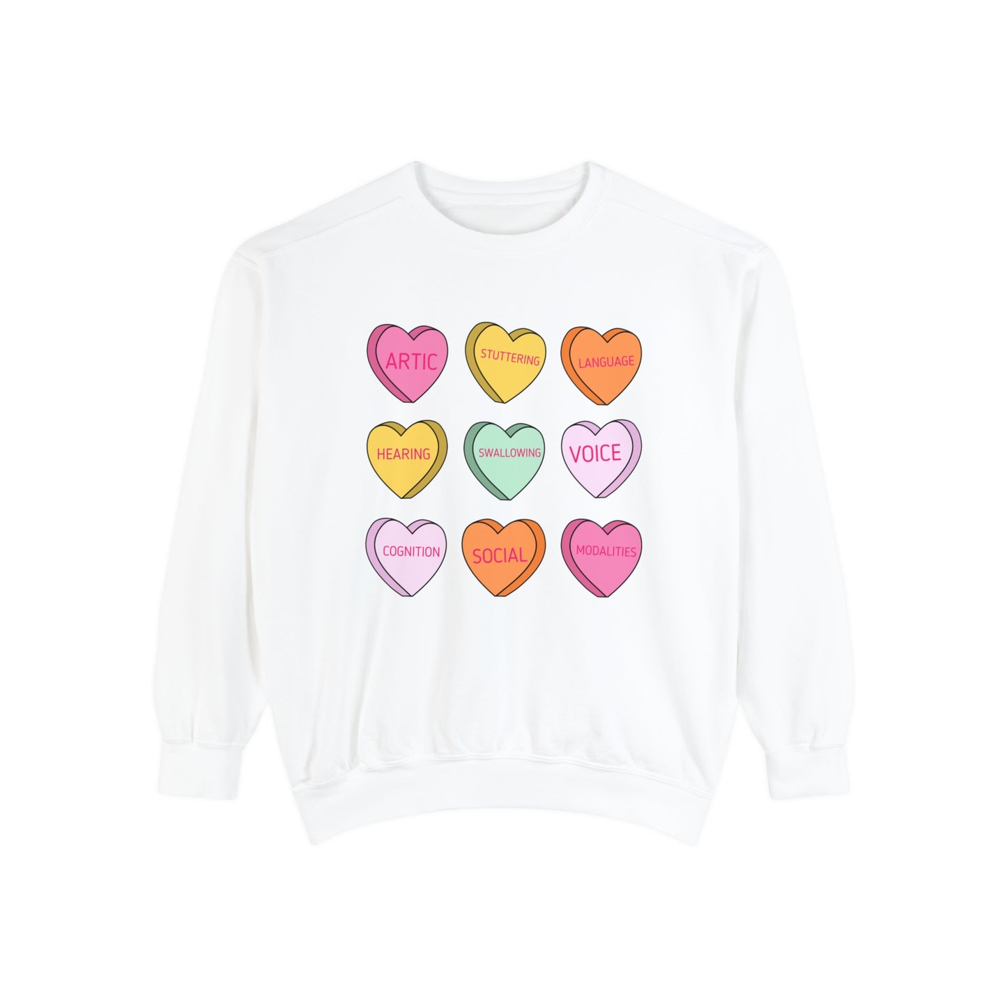 Speech Scope Candy Hearts Comfort Colors Sweatshirt