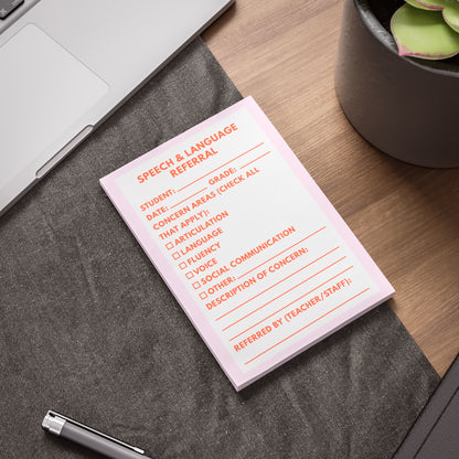 Speech & Language Referral Post-it® Note Pad | Pink & Coral