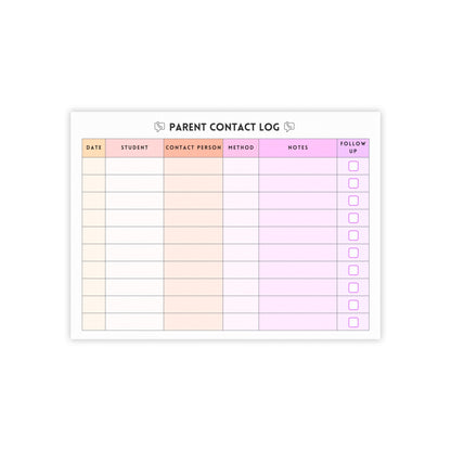 Parent Contact Log Post-it® Note Pad | Pink & Coral