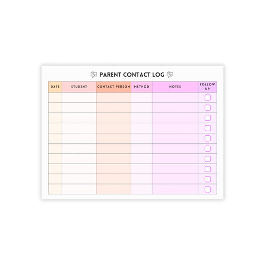 Parent Contact Log Post-it® Note Pad | Pink & Coral