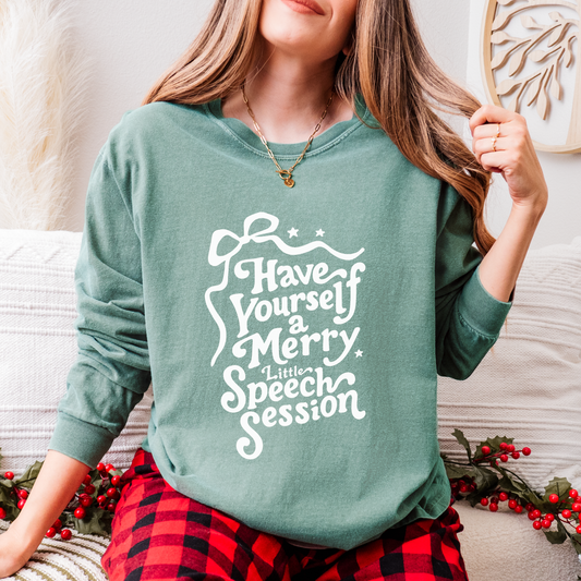 Merry Little Speech Session Long Sleeve Comfort Colors T-Shirt