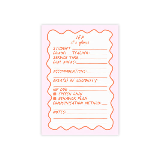 IEP At A Glance Post-it® Note Pad | Pink & Coral