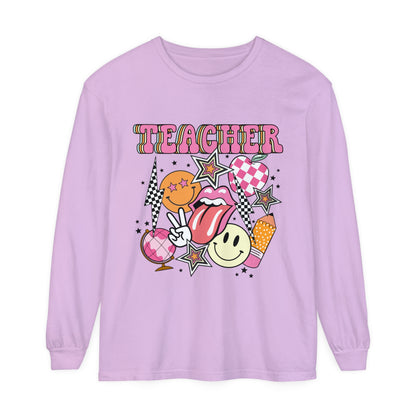 Retro Teacher Long Sleeve Comfort Colors T-shirt