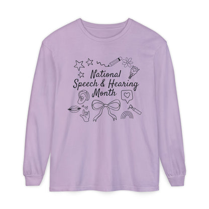 National Speech & Hearing Month Doodles Long Sleeve Comfort Colors T-Shirt