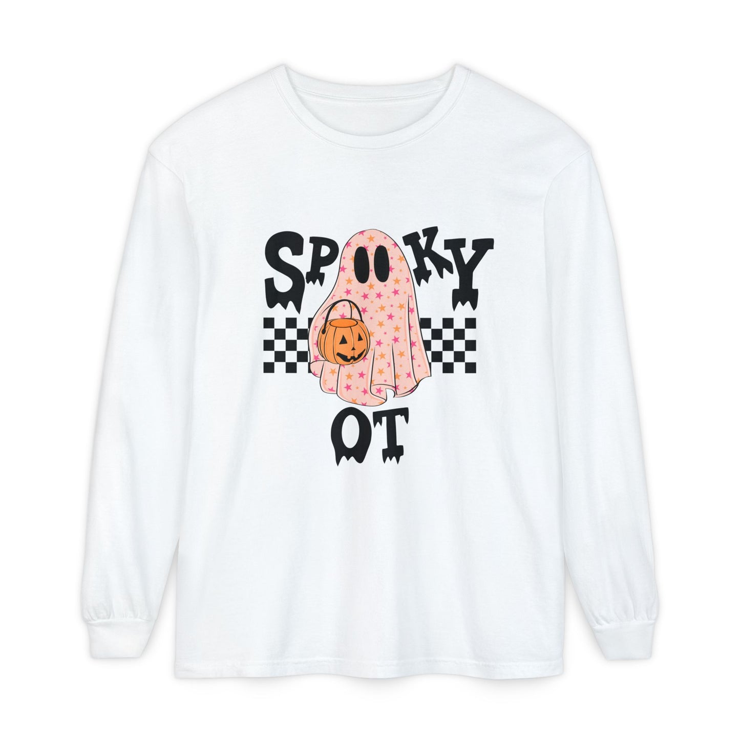 Spooky OT Checkerboard Long Sleeve Comfort Colors T-Shirt