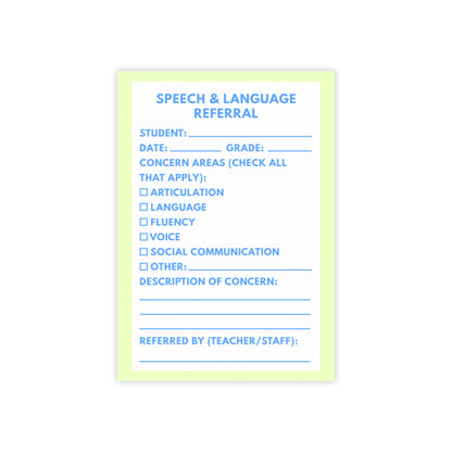 Speech & Language Referral Post-it® Note Pad | Green & Blue