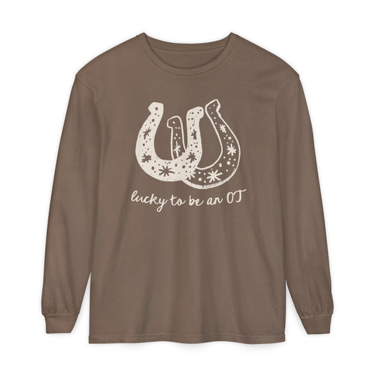Lucky OT Horseshoe Long Sleeve Comfort Colors T-Shirt
