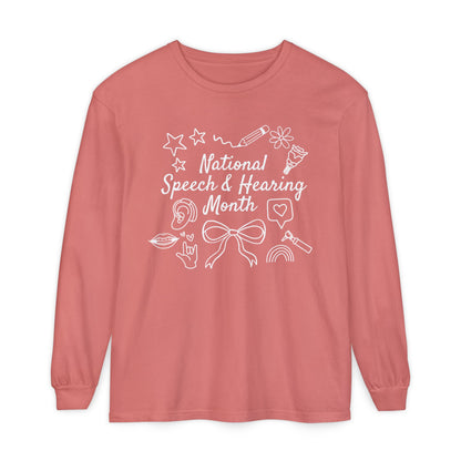National Speech & Hearing Month Doodles Long Sleeve Comfort Colors T-Shirt