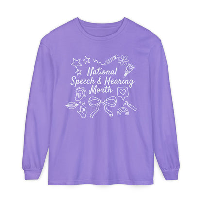 National Speech & Hearing Month Doodles Long Sleeve Comfort Colors T-Shirt