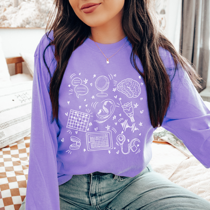 Speech & Hearing Doodles Long Sleeve Comfort Colors T-Shirt