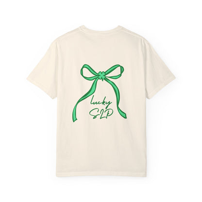 Lucky SLP Bow Comfort Colors T-Shirt | Front and Back Print
