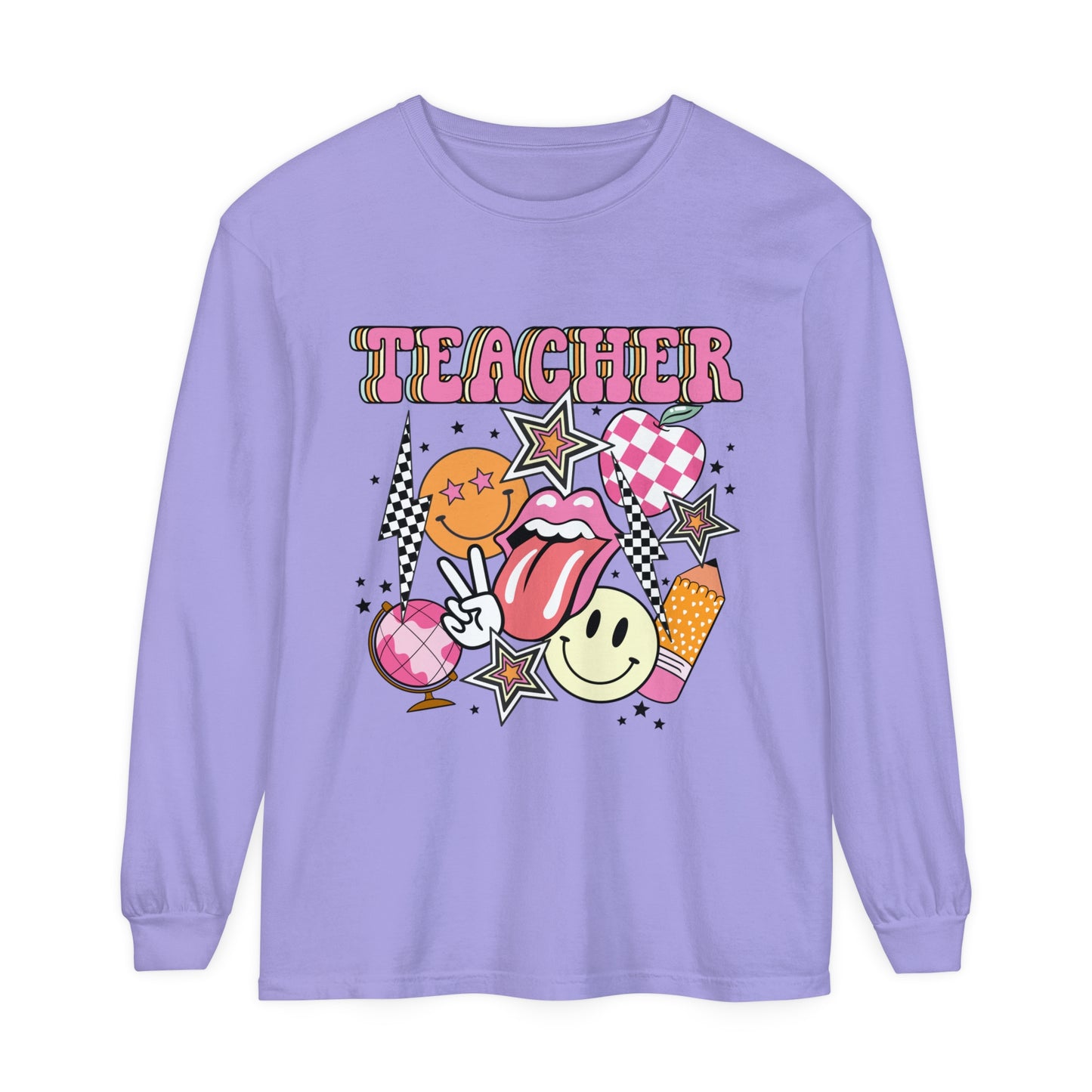 Retro Teacher Long Sleeve Comfort Colors T-shirt