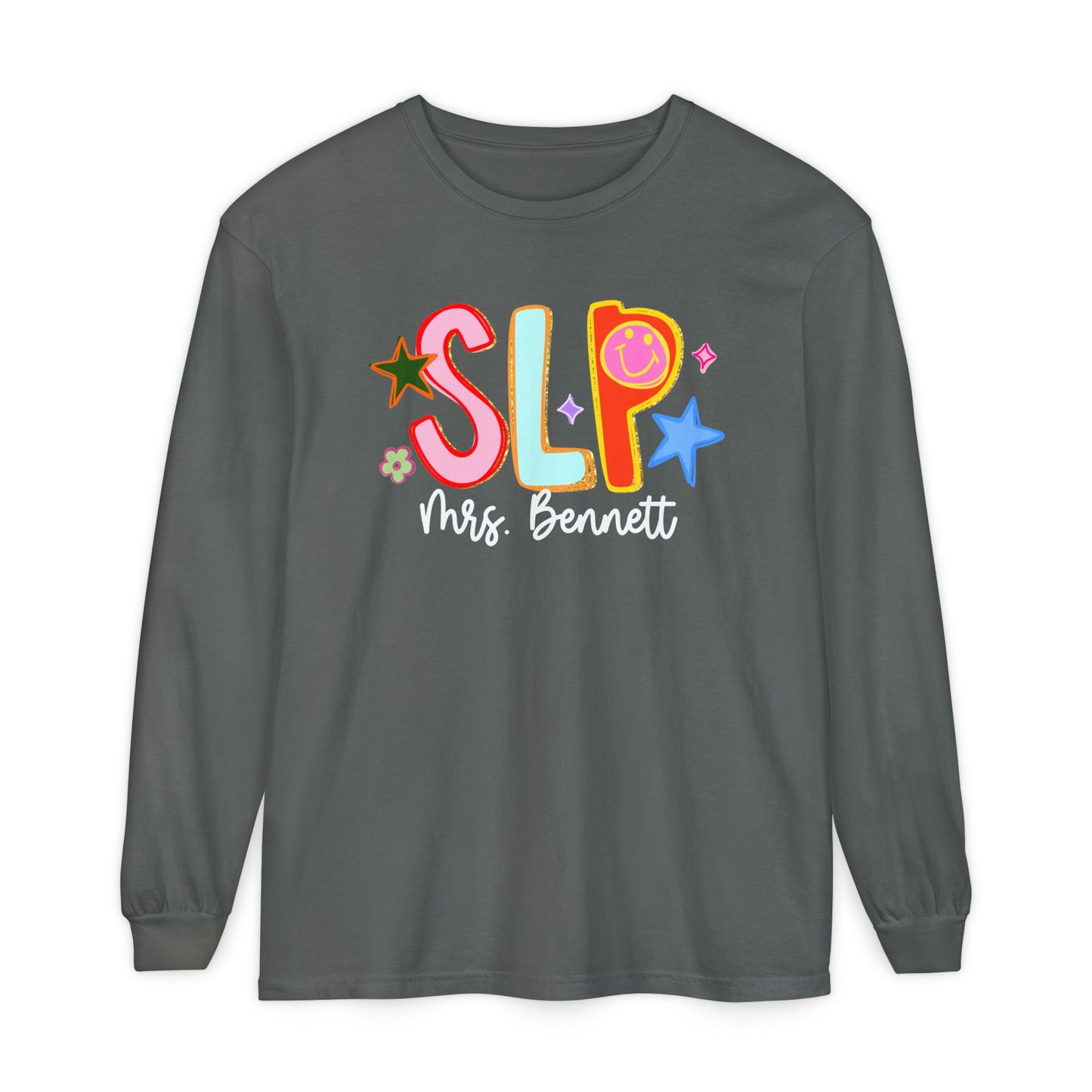 Personalized Cool SLP Club Long Sleeve Comfort Colors T-Shirt | Front and Back Print
