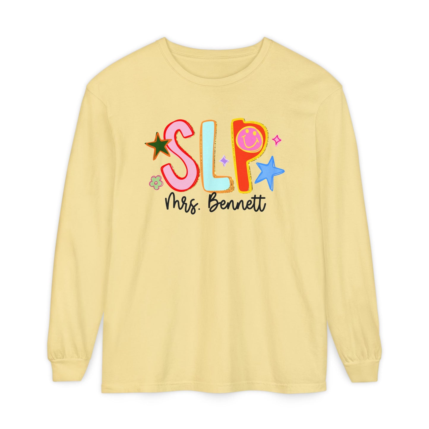 Personalized Cool SLP Club Long Sleeve Comfort Colors T-Shirt | Front and Back Print
