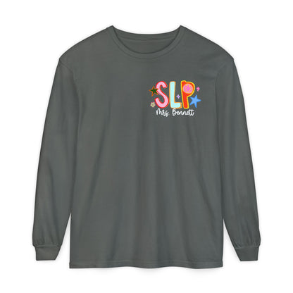 Personalized Cool SLP Club Long Sleeve Comfort Colors T-Shirt | Left Chest and Back Print