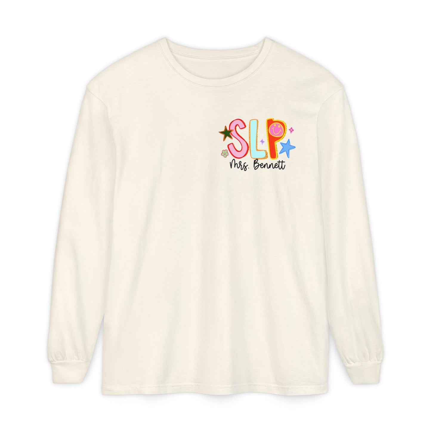 Personalized Cool SLP Club Long Sleeve Comfort Colors T-Shirt | Left Chest and Back Print