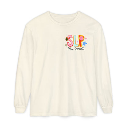 Personalized Cool SLP Club Long Sleeve Comfort Colors T-Shirt | Left Chest and Back Print