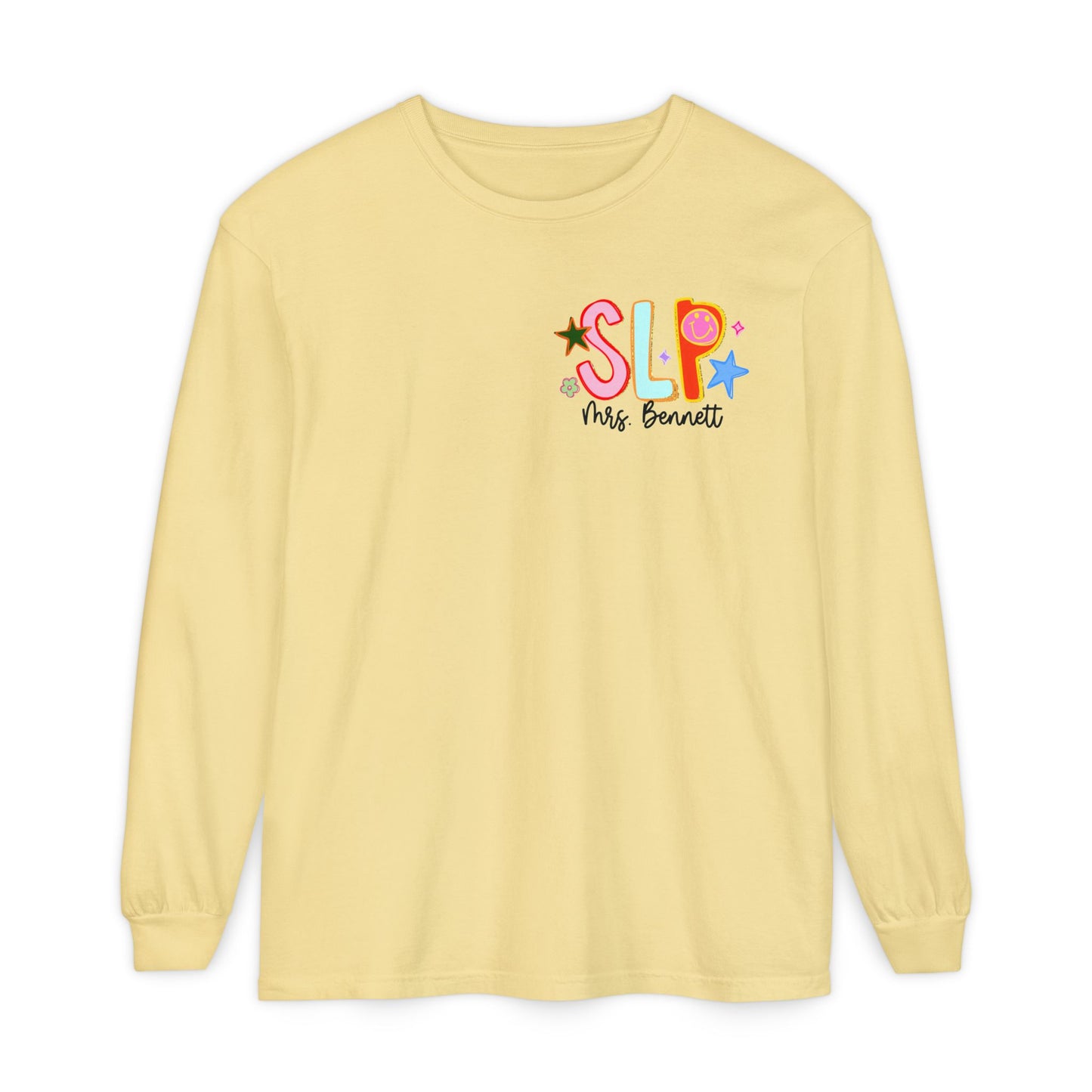 Personalized Cool SLP Club Long Sleeve Comfort Colors T-Shirt | Left Chest and Back Print
