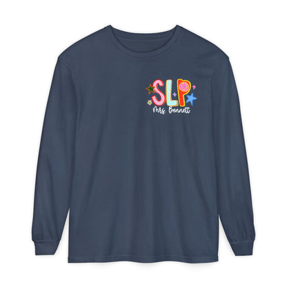 Personalized Cool SLP Club Long Sleeve Comfort Colors T-Shirt | Left Chest and Back Print