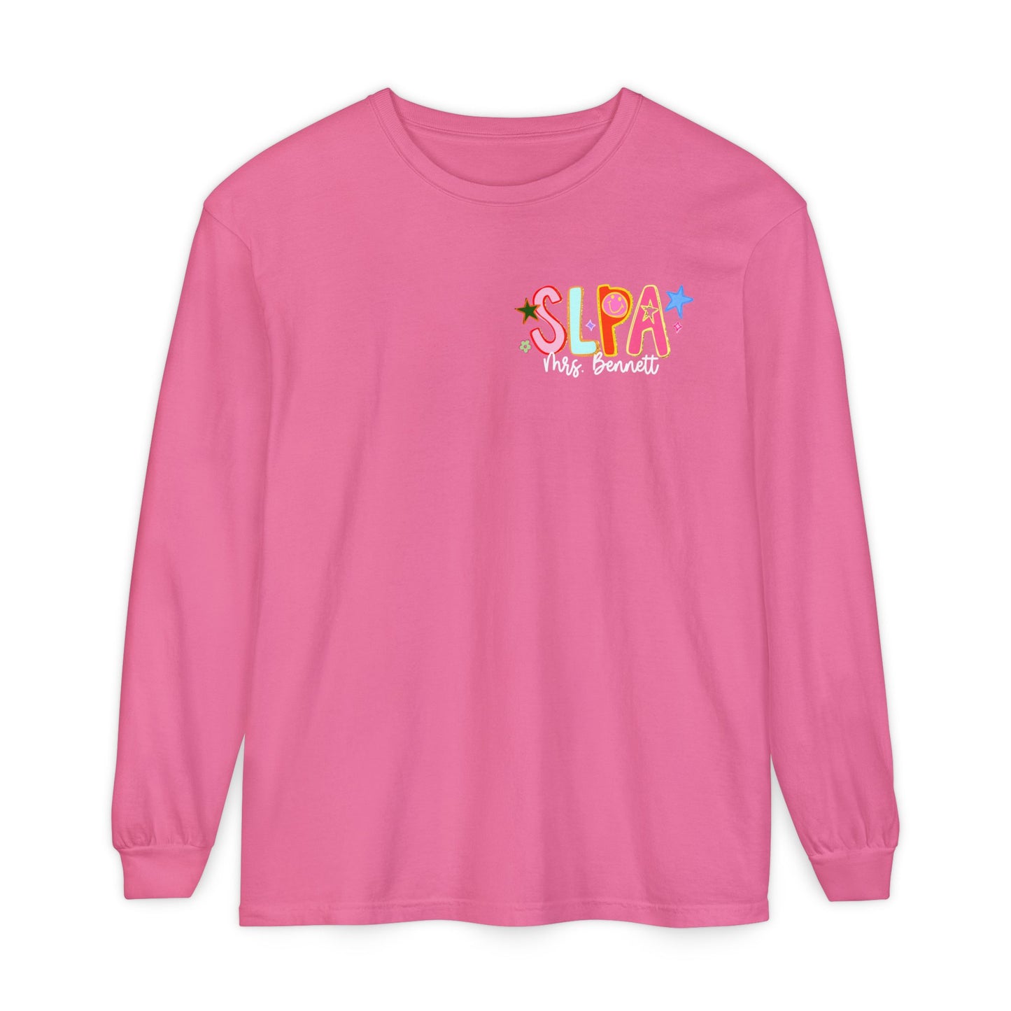 Personalized Cool SLPA Club Long Sleeve Comfort Colors T-Shirt | Left Chest and Back Print