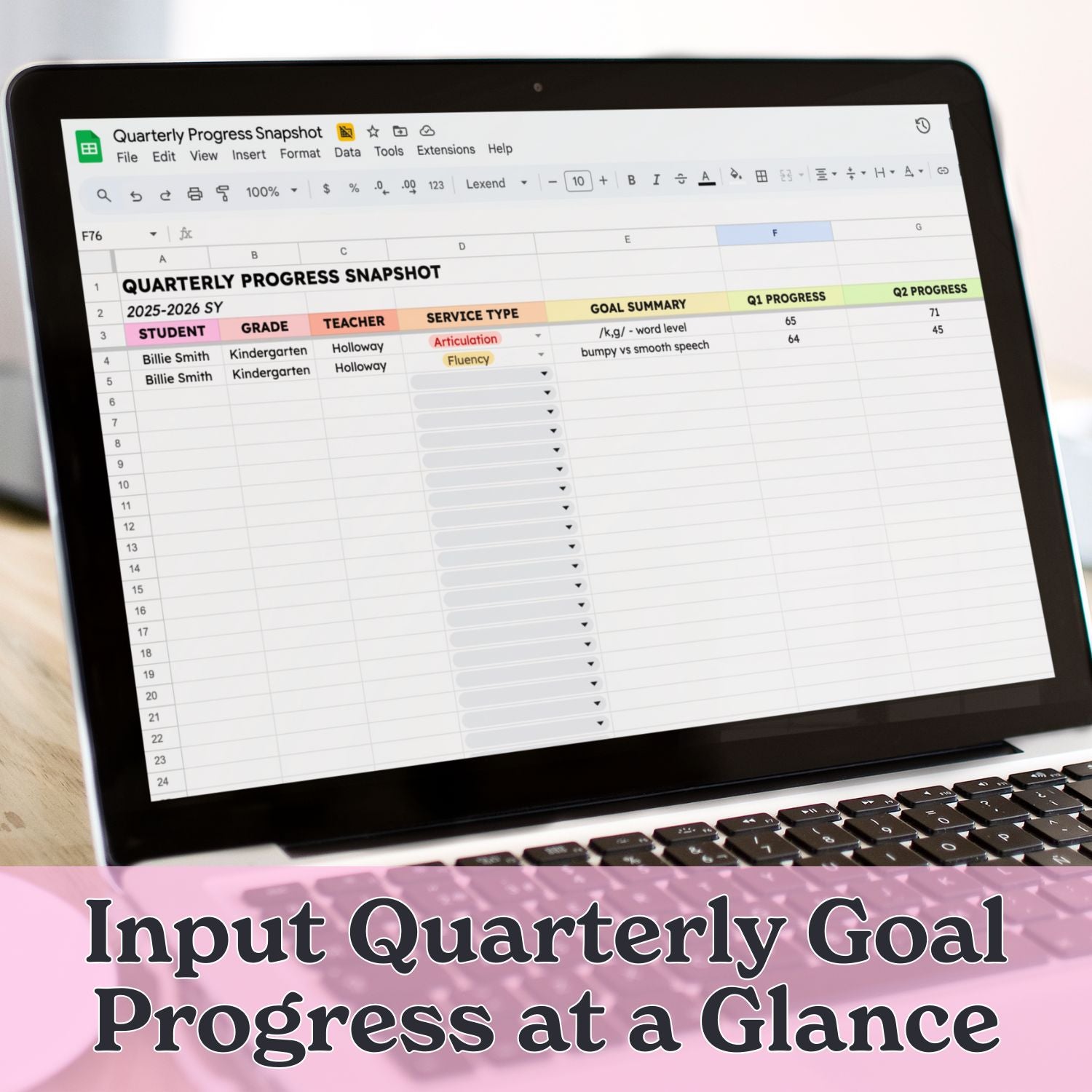 School-Based Quarterly Progress Snapshot – Google Sheet – EmilyBSpeech