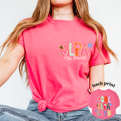 Personalized Cool SLPA Club Comfort Colors T-Shirt | Left Chest and Back Print