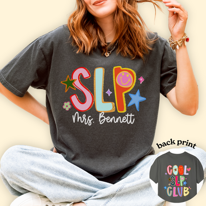 Personalized Cool SLP Club Comfort Colors T-Shirt | Front and Back Print