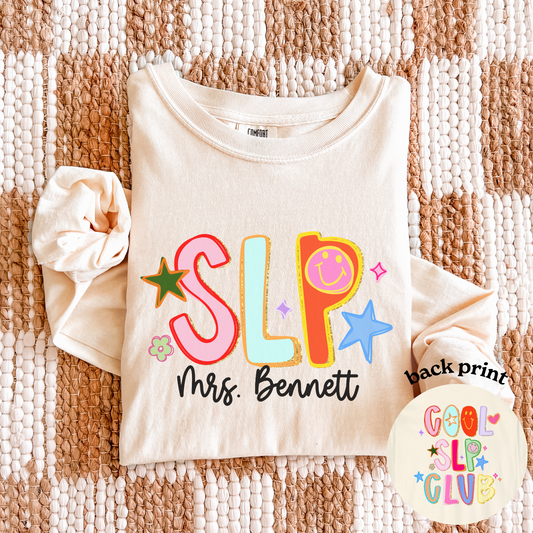 Personalized Cool SLP Club Long Sleeve Comfort Colors T-Shirt | Front and Back Print