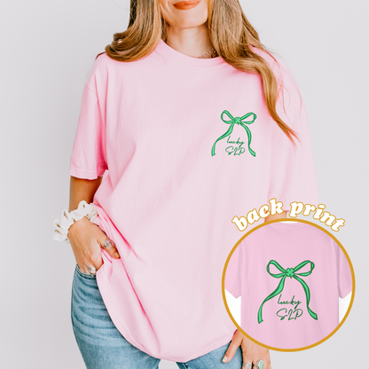 Lucky SLP Bow Comfort Colors T-Shirt | Front and Back Print