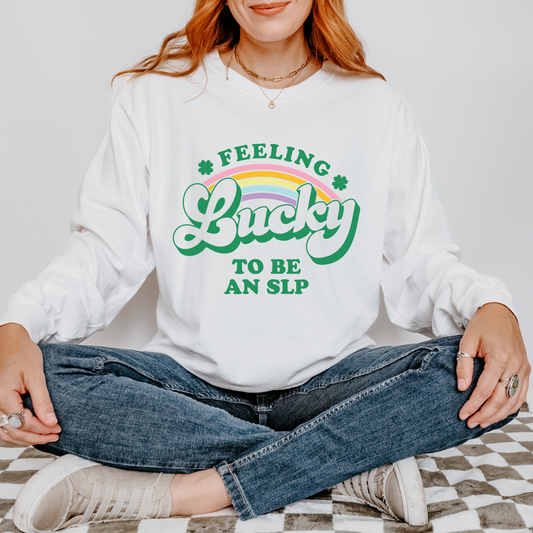 Feeling Lucky to Be an SLP Long Sleeve Comfort Colors T-Shirt