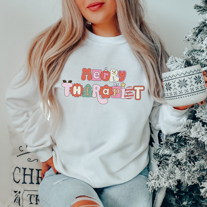 Merry Therapist Retro Holiday Crewneck Sweatshirt