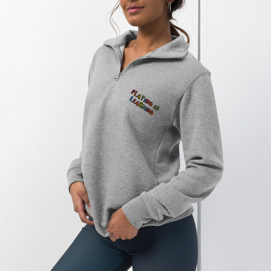 Playing is Learning Embroidered Quarter Zip Sweatshirt