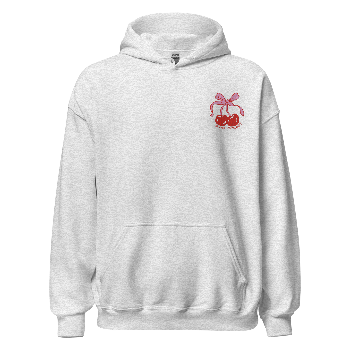 Speech Pathology Bow Cherries Hoodie | Front Embroidery and Back Print