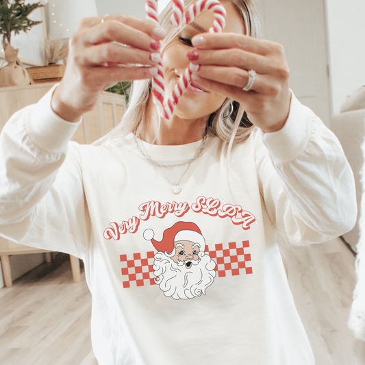 Very Merry SLPA Vintage Santa Long Sleeve Comfort Colors T-Shirt