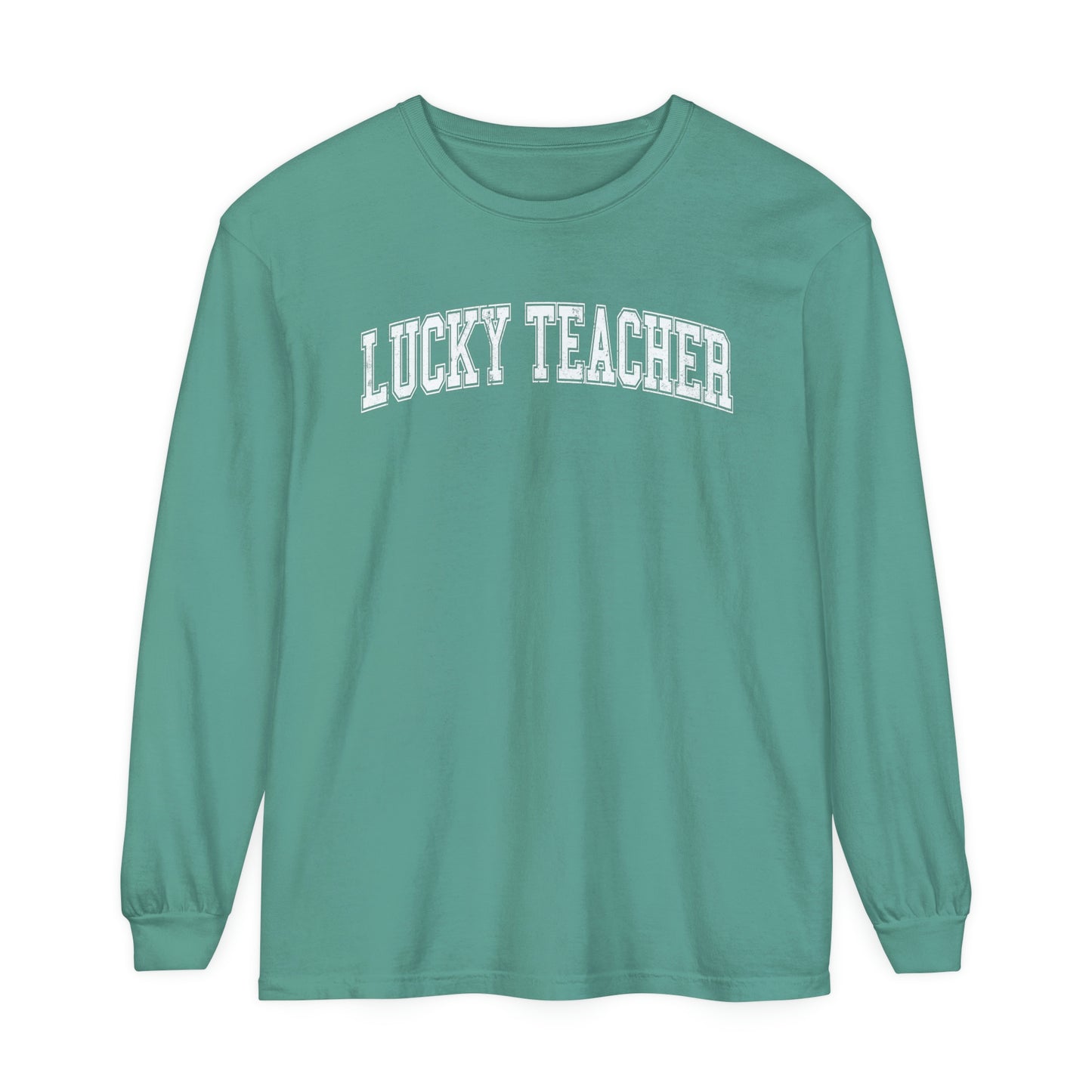 Lucky Teacher Distressed Long Sleeve Comfort Colors T-Shirt