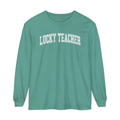 Lucky Teacher Distressed Long Sleeve Comfort Colors T-Shirt