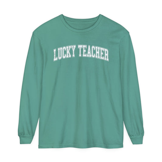 Lucky Teacher Distressed Long Sleeve Comfort Colors T-Shirt