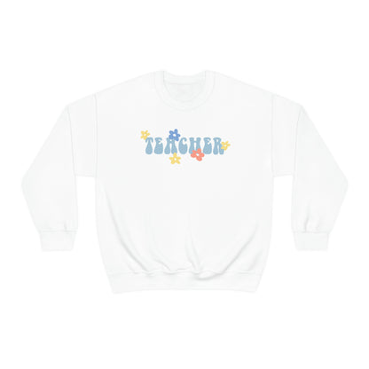 Teacher Retro Flower Crewneck Sweatshirt