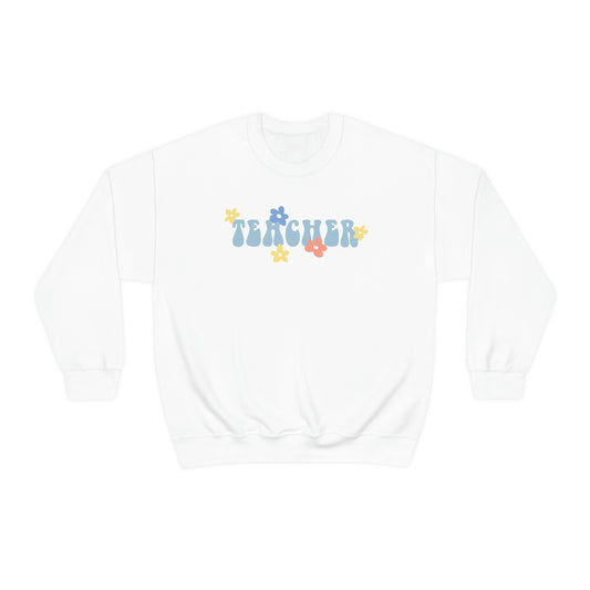 Teacher Retro Flower Crewneck Sweatshirt